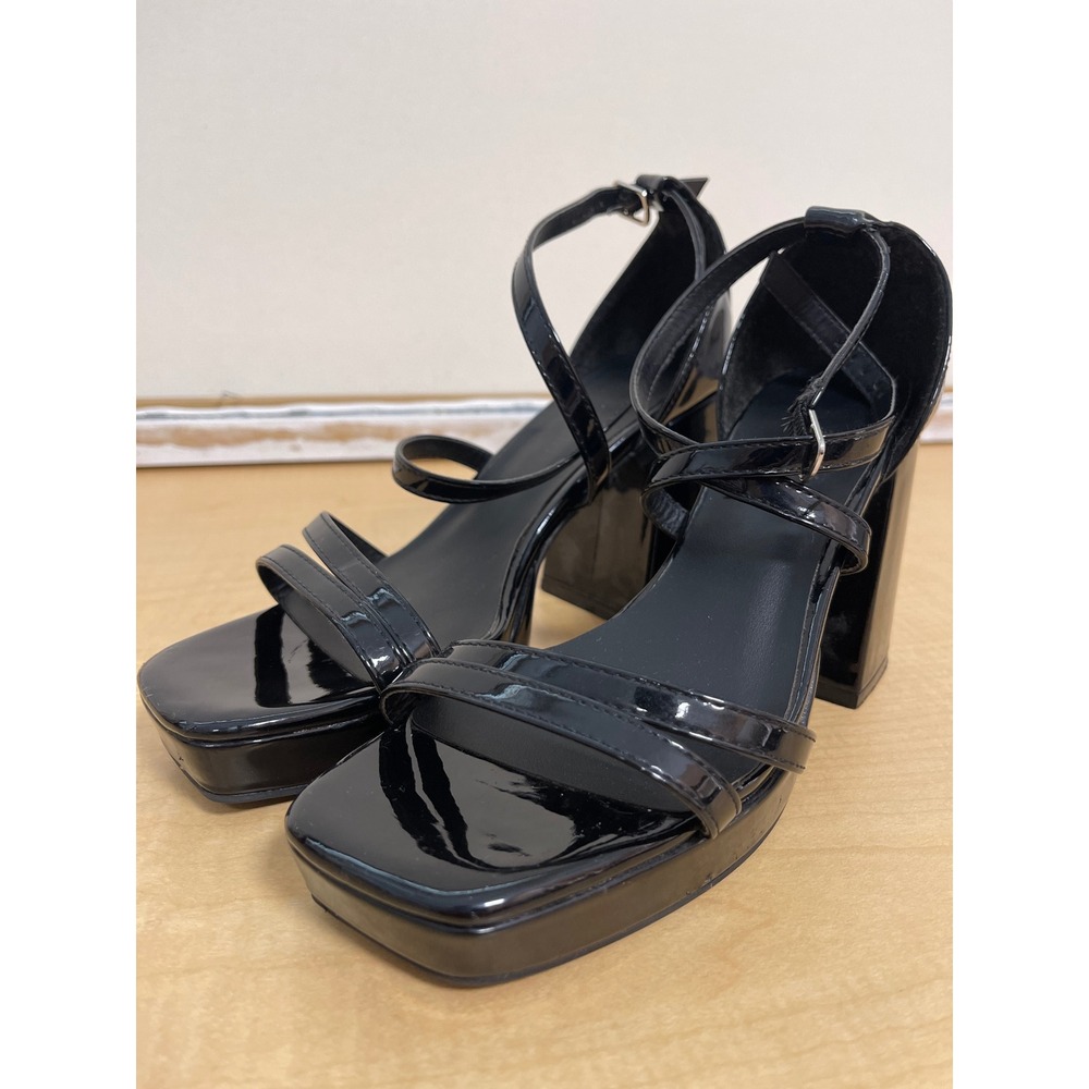 Madden Girl G-Oskar Black Patent Platform Block Heel Sandals Size 8M